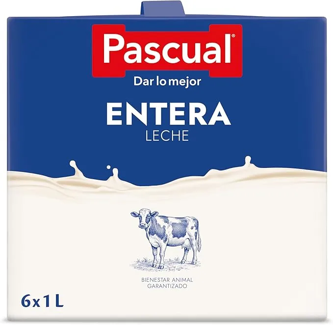Leche Pascual - Leche Entera - Bienestar Animal - Pack 6 x 1L - Ideal para niños y adultos, Producto Natural y Saludable