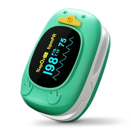 Pulsioxímetro Pediátrico para Niños y Bebés - Oxímetro de Pulso Infantil con Pantalla OLED Multidireccional, Medidor de Saturación de Oxígeno (SpO2) y Frecuencia Cardíaca, Ideal para 2-12 A￱os