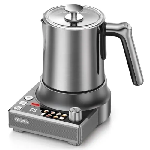 COLDFILL Espumador de Leche Eléctrico 8 en 1, Jarra Apta para Lavavajillas | Jarra Extraíble, 4 Temperaturas, 450 ml para Calentar, 250 ml para Espumar, Espuma Fría y Caliente, Leche Vegetal