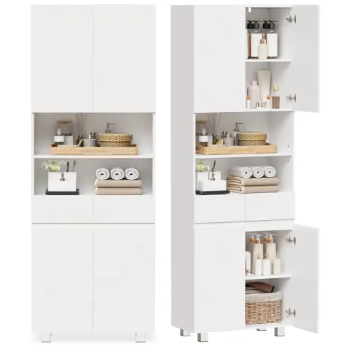 ANWBROAD Armario Alto de Baño,Mueble de Baño con 2 Cajón,Estante Ajustable
