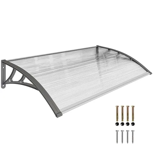 Outsunny Marquesinas Exterior para Puertas y Ventanas, 110x60 cm, Tejadillo de Protección contra Sol y Lluvia, con Cubierta de Policarbonato, Soportes de PP y Regleta de Aluminio, Gris y Transparente