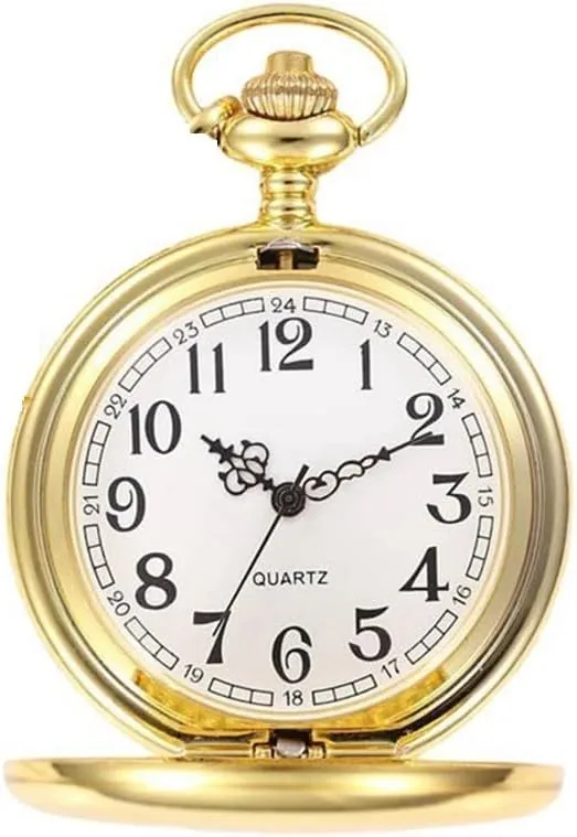 Reloj De Bolsillo Vintage con Cadena, Reloj Bolsillo Hombre, Cuarzo, para Hombres Y Mujeres, Ideal para Día del Padre, Cumpleaños, Aniversario (Oro)