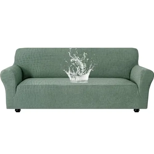 Ystyle Funda Sofa Impermeable 4 Plazas, Ajustables Fundas Sofa Elasticas, Universales Cubre Sofas Antiarañazos Gatos, Couch Cover Antideslizante Antimanchas, con Reposabrazos, Verde Claro