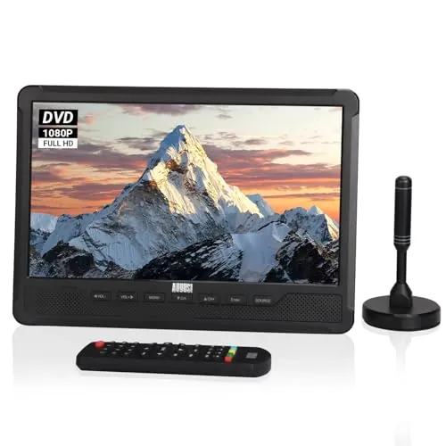 August DA383 Television Portatil 10 Pulgadas con Reproductor DVD Integrado, DVB-T2 HD Mini TV con TDT Batería Recargable,CD/DVD/USB/Tarjeta SD,HDMI, AV-Aux out Viajes Caravana y Casa