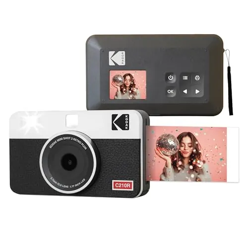 KODAK Mini Shot 2 Retro 4PASS 2-in-1 Cámara instantánea e Impresora fotográfica (5,3 x 8,6 cm) + 8 Hojas, Blanco