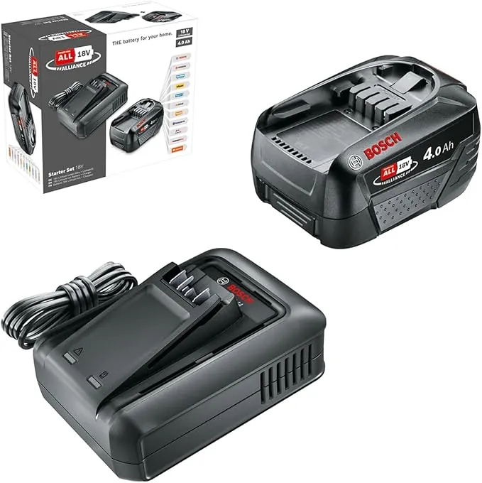 Bosch Kit básico de batería y cargador rápido Starter Set 18V (1 batería de litio de 4,0Ah; 1 cargador rápido; 18V POWER FOR ALL ALLIANCE)