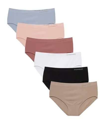 Channo Bragas de Algodón y Bambú para Mujer, Talle Alto, Sin Costuras, Colores Lisos - Pack de 6, Multicolor, L
