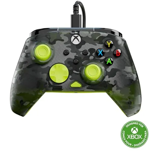 Turtle Beach Rematch Core Ghost Camo Negro/Amarillo - Mando con cable - Con licencia para Xbox Series XS, Xbox One y PC - Botones de audio, motores de vibración y disparadores de pulso, cable de 3 m