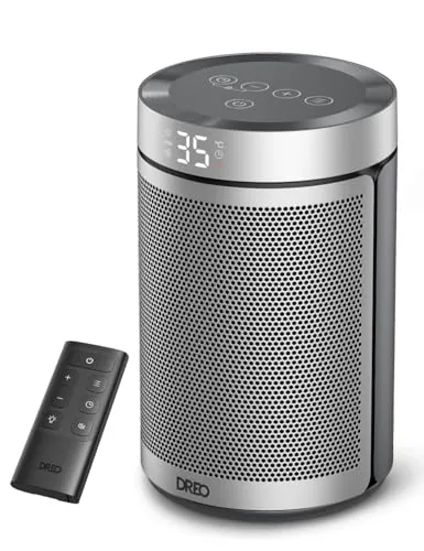 Dreo Calefactor Bajo Consumo 34 dB Silencioso, Estufa Eléctrica Cerámica PTC 1500W con Termostato, Protección Sobrecalentamiento y Vuelco, Temporizador 12H, Calefacción para Dormitorio, Atom 316 Plata
