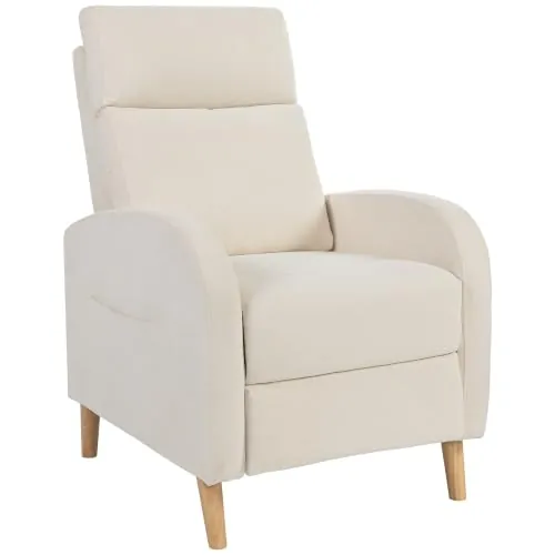 HOMCOM Sillón Relax Reclinable Manual Tapizado en Lino Crema