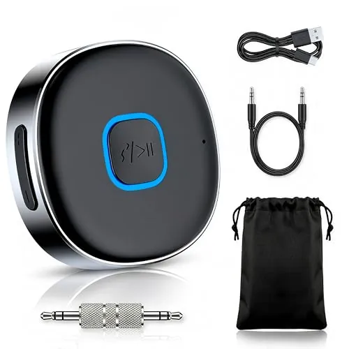 Nyxia® Receptor Bluetooth 5.4 Conector para Coche y AUX | Conexión Dual | Salida Jack 3.5 mm | Tiempo Reproducción 16H | para Altavoz | Estéreo Doméstico | Llamadas Manos Libres | Auriculares Cable.