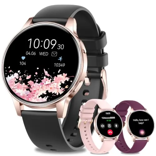 Fitdafit Reloj Inteligente Mujer con Llamadas, 1.27" HD Redondo 3 Correas