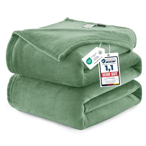 WAVVE Manta Franela Reversible para Cama 135/150, Manta Verde Grande para Sofá, Sobrecama Suave, Cálida, Transpirable 220x240 cm