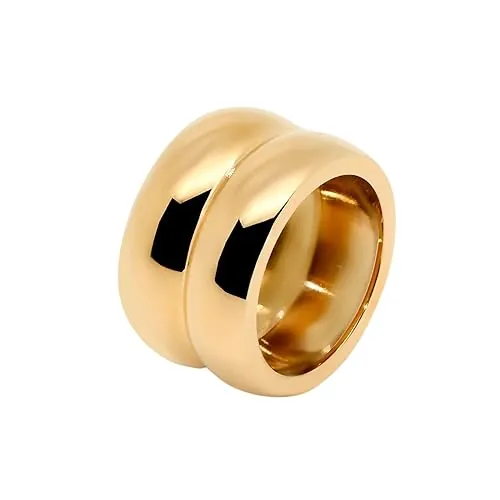 GOLDENCAT Anillo Coda de Acero Inoxidable Diseño Doble Aro, Dorado Grueso, Waterproof Bañado en Oro 18k
