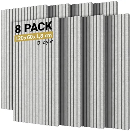 TONOR Pack 8 Paneles Espuma Aislante Acústicos, 120x60x1.8cm Valido para Grandes Azulejos Insonorizacion, Reducción de Ruido, Sonido, Hogar, Podcast, Estudios Grabación, Oficinas, Decoración, Gris