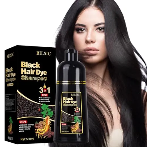Black Hair Dye Shampoo 3 en 1 Cubre Canas, Champú Tinte Negro Cubrir Canas