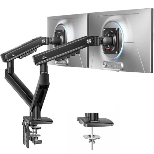 HUANUO Soporte Monitor Doble para Pantallas de 13 a 32" (máx. 9 kg), FlowLift Pro Brazo Monitor, MechaSpring con Inclinación/Giro/Rotación, Montaje VESA sin Herramientas, Montaje por Mordaza-C u Ojal