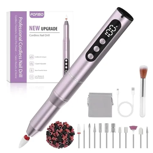 POFIBO Torno para Uñas Profesional 35000 RPM USB, Set de Manicura 12 en 1