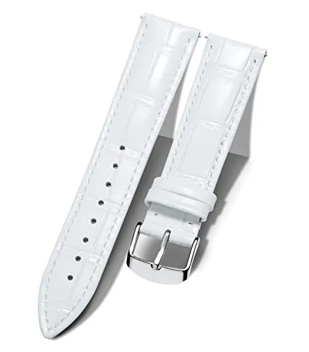 BINLUN Correa de Reloj de Cuero 10MM-24MM Diseño Cocodrilo Aligátor Liberación Rápida Correas de Repuesto para Smartwatch Hombre Mujer Hebilla Plateada（Blanco,16 MM）