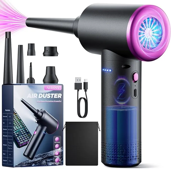Soplador de Polvo de Eléctrico Aire Comprimido Eléctrico - 100000 RPM Limpieza de PC por Pulverización de Aire Comprimido con Batería de 9000mAh, Limpieza de Teclado de Aspiradora de 3 Velocidades