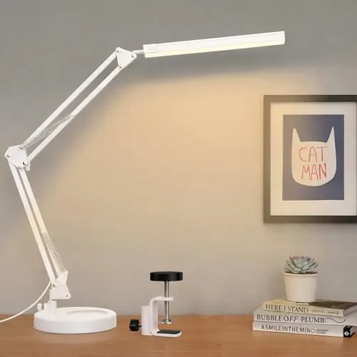 SKYLEO Lámpara Escritorio - Flexo LED Escritorio Potente con clip y base - Protección ocular Lampara LED Escritorio - 3 modos de luz X 10 niveles de brillo - Blanco