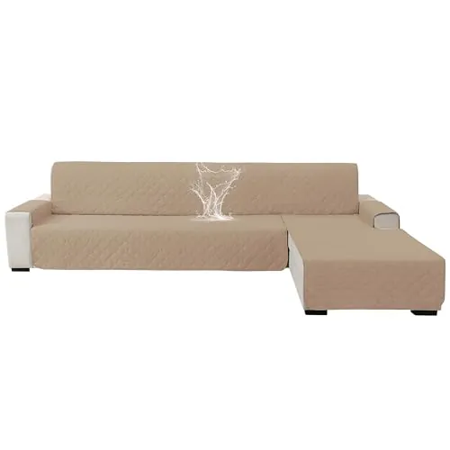 Ystyle Funda Sofa Chaise Long 2 Plazas, con Reposabrazos, Caqui