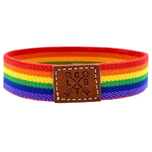 BDM Pulsera de hombre o mujer de tela con la bandera del orgullo Gay, LGTBI, bisexual, lesbianas y transexuales. Elástica y muy cómoda para regalar, brazalete de la amistad. Medida 16 a 18cm.