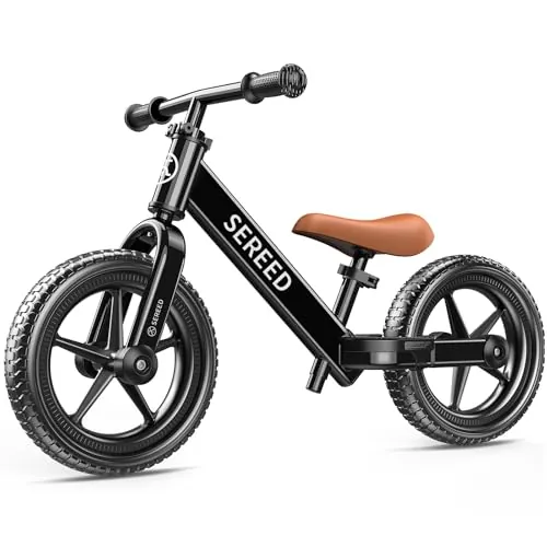 SEREED Bicicleta sin Pedales Niños 2 años, Ajustable, Regalos Infantiles | Bicicleta sin Pedales para Niños de 2 a 5 años, Placa Personalizable Con Pegatinas, Juguetes para de 2 a 3 años (Negro)