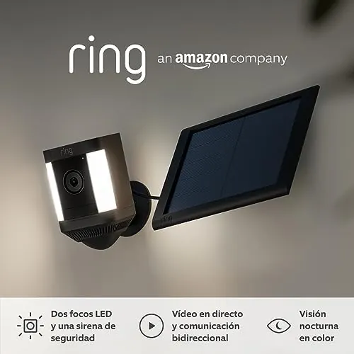 Ring cámara Plus con luces solar (Spotlight Cam Plus) | Cámara de vigilancia exterior HD wifi con comunicación bidireccional, visión nocturna y focos LED | 30 días gratis de Ring Home | 2 Cámaras