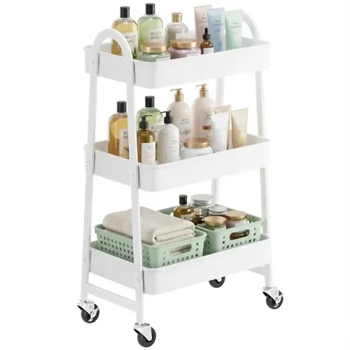 SONGMICS Carrito Auxiliar con Ruedas, 3 Niveles, de Acero