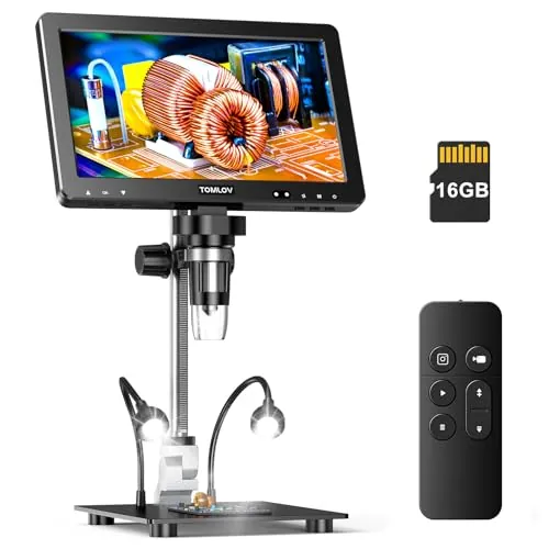 TOMLOV DM9 MAX 10,1" Microscopio Digital, 20MP Lupa para Monedas/Soldadura con Pantalla IPS HD, Regalo para Adultos/Niños, 10 Luces LED Ajustables, Compatible con PC/TV