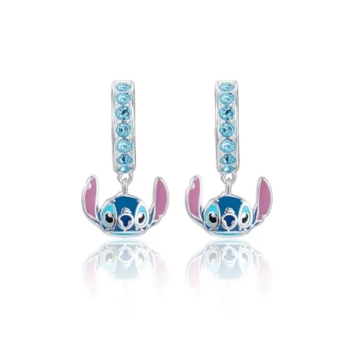 Pendientes de Aro de Disney con Stitch en plata de ley para Niñas, Joyas Disney