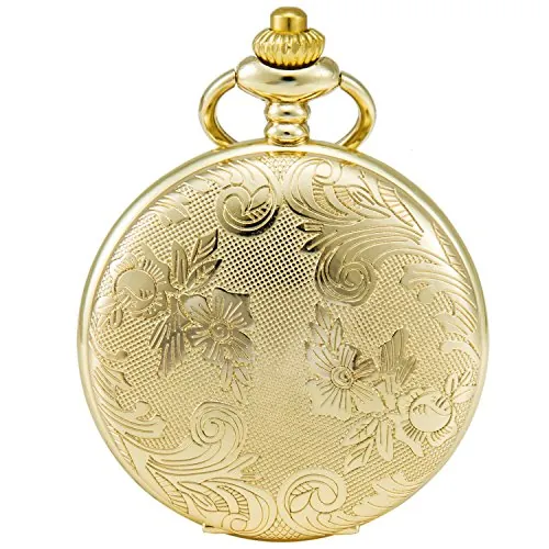 SEWOR Movimiento de cuarzo japonés reloj de bolsillo con cadena de moda doble (Metal y piel) (Oro)