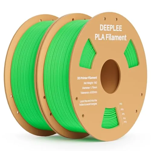 DEEPLEE Filamento PLA 1.75 mm, Kit 2 Bobinas Verde Claro (2x1kg) 2kg. Precisión ±0.02 mm. Enrollado Perfecto, Sin Atascos. Compatible con Impresoras 3D FDM.