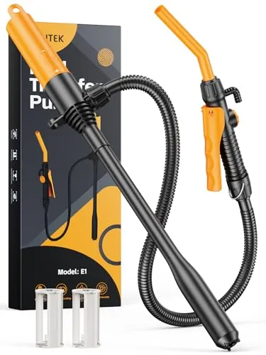 Bomba Combustible 2,6 GPM a Batería, Bomba de Gasolina Manual | Caudal Regulable, Manguera 150 cm Antigoteo Para Gasolina, Diésel, Agua. Pilas AA (no incluidas).Solo para abertura > 3,15 cm