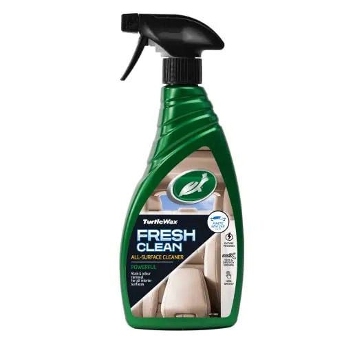 Turtle Wax Fresh Clean Limpiador de Interiores Todo en Uno, elimina manchas, olores y suciedad de la tapicería, vinilo, cuero, plásticos, efectivo ambientador para coche con aroma a coche nuevo,500 ml