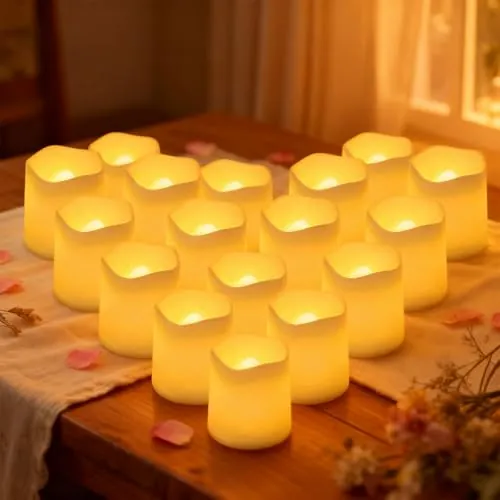 24 velas LED de cera sin llama que funcionan con pilas, Luces de Té Sin Llama, Velas Artificiales realistas, para bodas, fiestas, vacaciones, Halloween, Navidad, decoración del hogar al aire libre