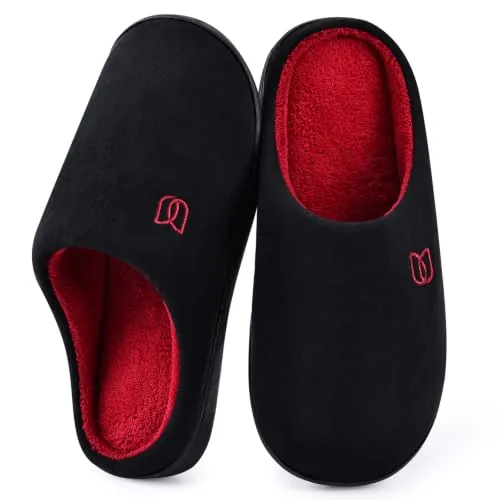 WateLves Zapatillas Hombre Mujer Invierno CáLido Zapatos Memory Foam Casa Antideslizante Pantuflas (Negro rojo, 42/43 EU)