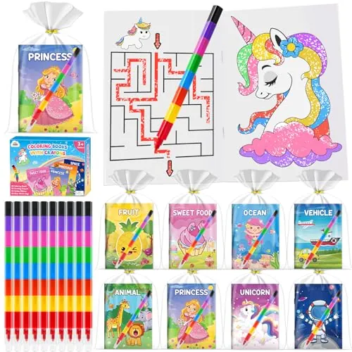 ZMLM Set 24 Libros para Colorear con 24 Crayones de 8 Colores Ceras