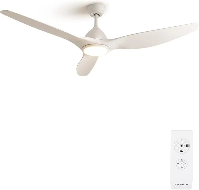 CREATE / WINDSAIL/Ventilador de techo con luz blanco con mando/XL, motor AC de cobre, silencioso, temporizador de 1h a 4h, 2 alturas, 3 temperaturas de luz, Ø163 cm, 90W