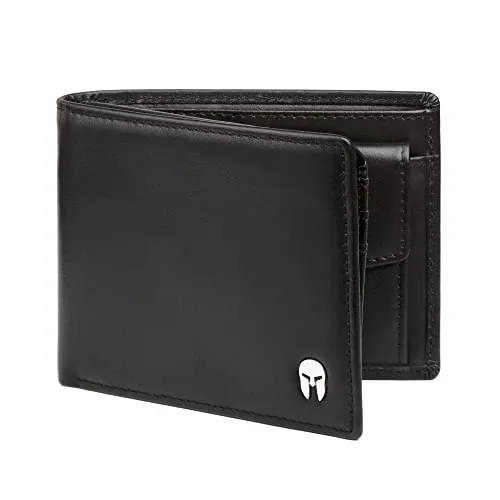 SPARTANO Carteras para Hombre con protección RFID, 11 Ranuras para Tarjetas de crédito, 1 Bolsillo para Monedas, 2 Compartimentos para Billetes, 3 Bolsillos internos - Zeus (Negro)