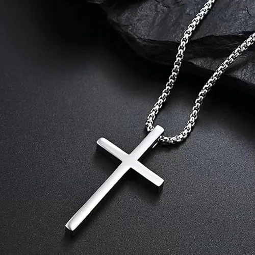Collar de cruz de acero inoxidable para hombre, collar con colgante de cruz para hombres y mujeres, joyería religiosa, regalos