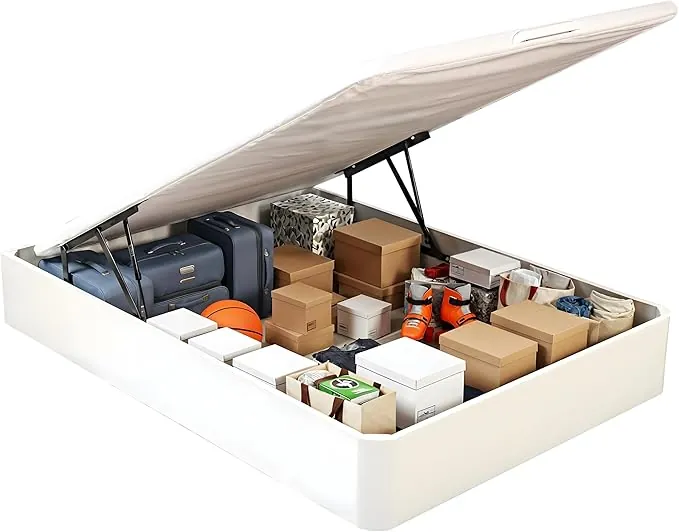 What The Sleep | Canapé Abatible de Madera Gran Capacidad | 135x190 | Montaje y Retirada Usado Incluido | Blanco | 32 cm | Apto Todos Colchones | Esquinas Delanteras Redondeadas | Storage Bed