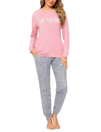 Marvmys Pijamas Mujer Invierno Pijamas de Manga Larga
