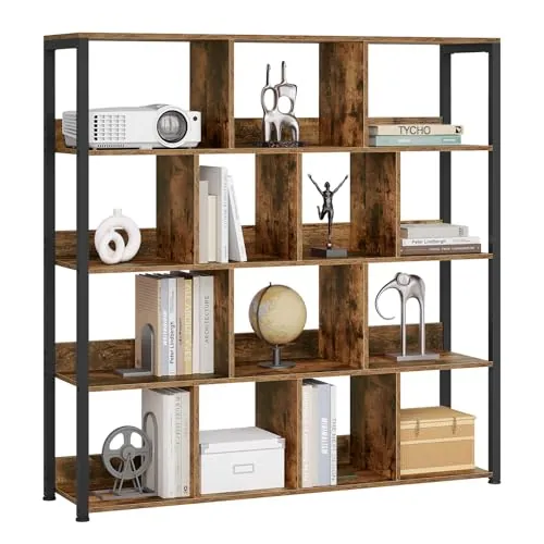 eSituro Estantería de Pie 4 Niveles, Libreria Estantes Abiertos, Marco de Metal Robusto, Estantería Almacenaje para Salón, Dormitorio y Oficina, Madera de Ingeniería, Roble Claro,120x30x120cm