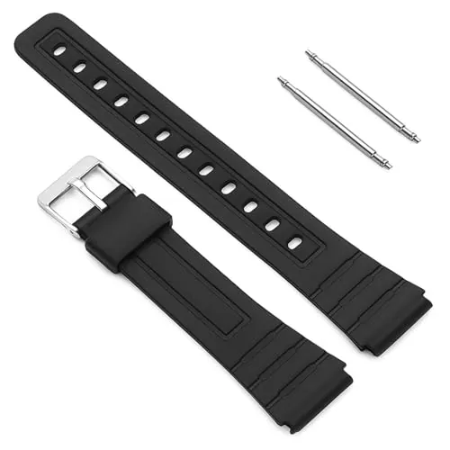 OcioDual Repuesto Correa de Silicona Pasadores Metal Compatible con Reloj Casio F91W F-91W Negro Recambio Resina Resortes