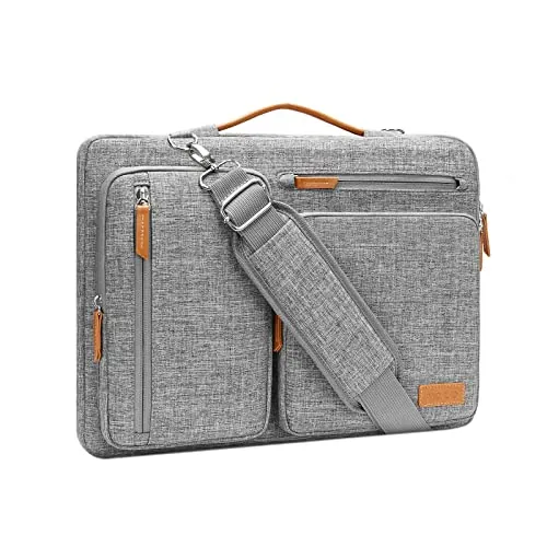 MOSISO Maletín Portátil 15-15,6 Pulgadas, 360 Protectora Laptop Bandolera Compatible con MacBook Pro 16,HP,Dell,Lenovo, Lateral Abierta Mensajero Bolsa con 4 Cremallera Bolsillos,Gris