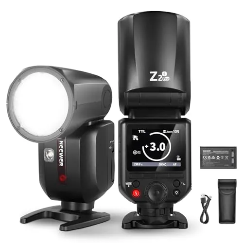 NEEWER Z2 PRO-S 2.4G TTL Flash Cabeza Redonda Speedlite Compatible con Sony, Inalámbrico Compatible con Godox, 76Ws 1/8000s HSS, Interfaz Mejorada, TTL/M TCM Switch, 7,2V/3000mAh Batería, 600 Flash