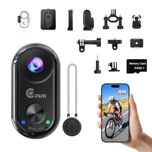 Camlance 4K Mini Cámara Deportiva,20MP Portátil para POV Cámara,6 Ejes EIS Camara Corporal,40M Camara Subacuática,WiFi Mini Cámara Magnética(con TF de 64 GB y Accesorios de Montaje)