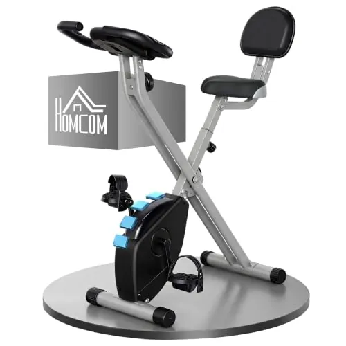 HOMCOM Bicicleta Estática Plegable con Respaldo 8 Niveles 110 kg Gris